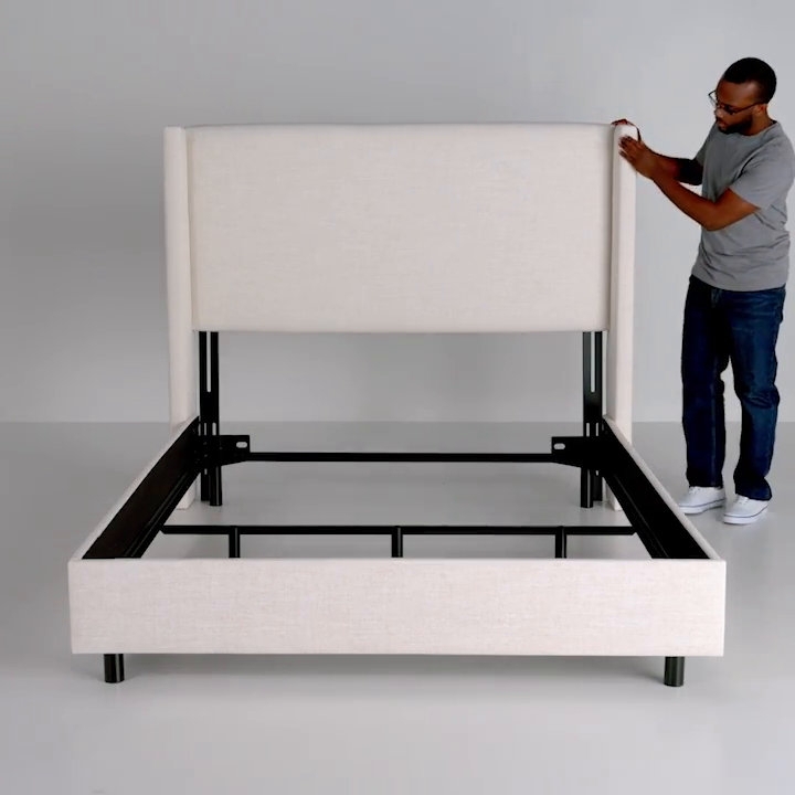 Upholstered Bed: Off White Tall Profile Cream Fabric Anchor