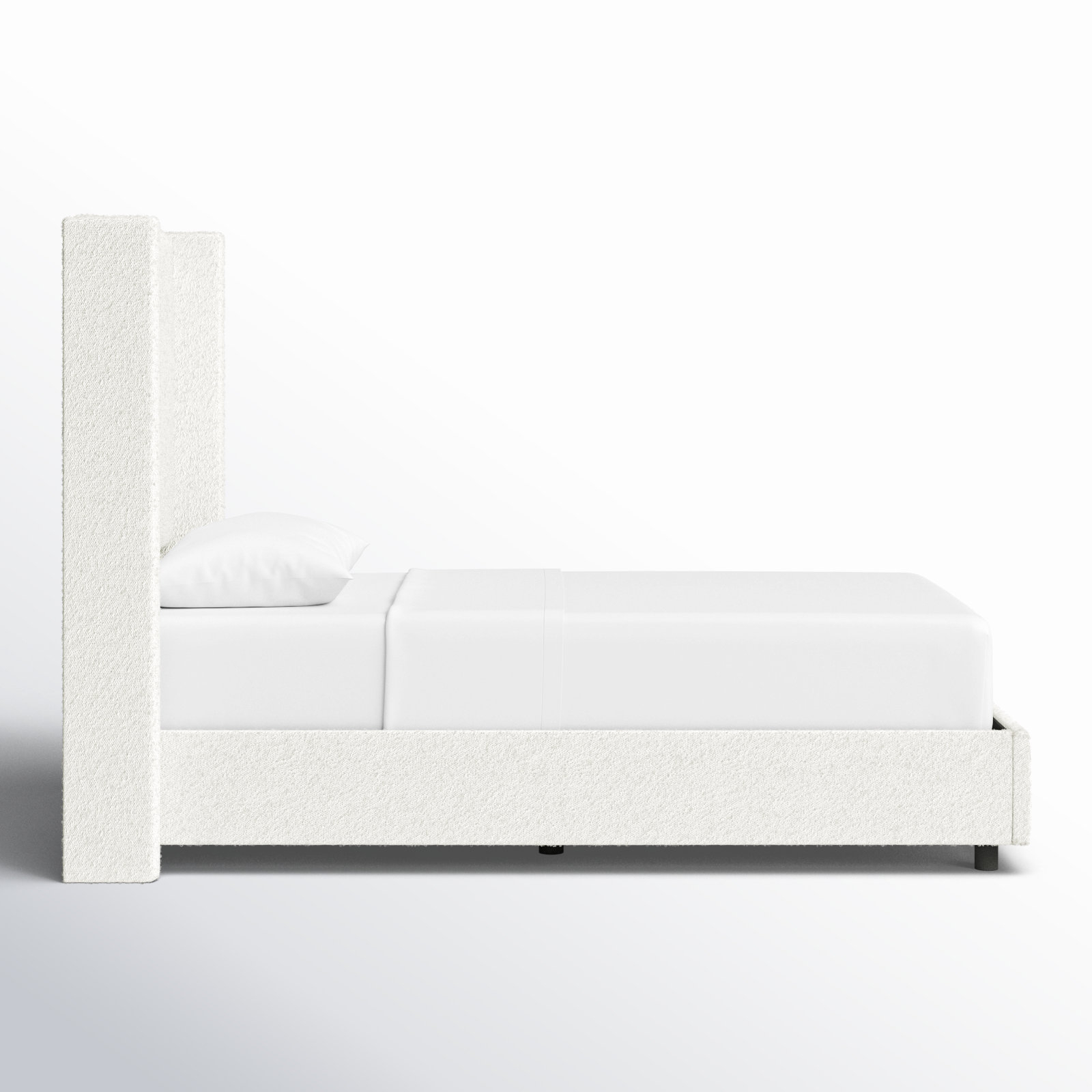 Upholstered Bed with Snow White Boucle Texture and Wingback
