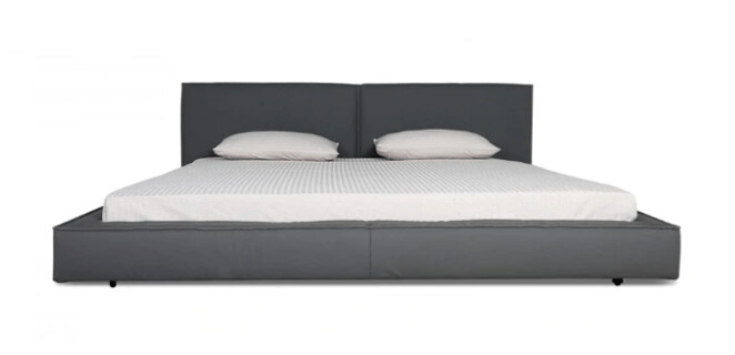 Upholstered Bed with Split Headboard in Charcoal Gray