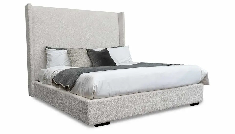 Upholstered Bed with Storage Base in Cream Boucle Texture