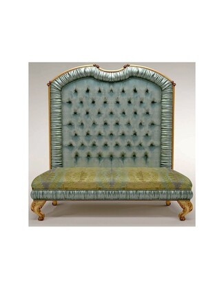 Upholstered Bench with Ruched Fabric Border Gilded Rococo