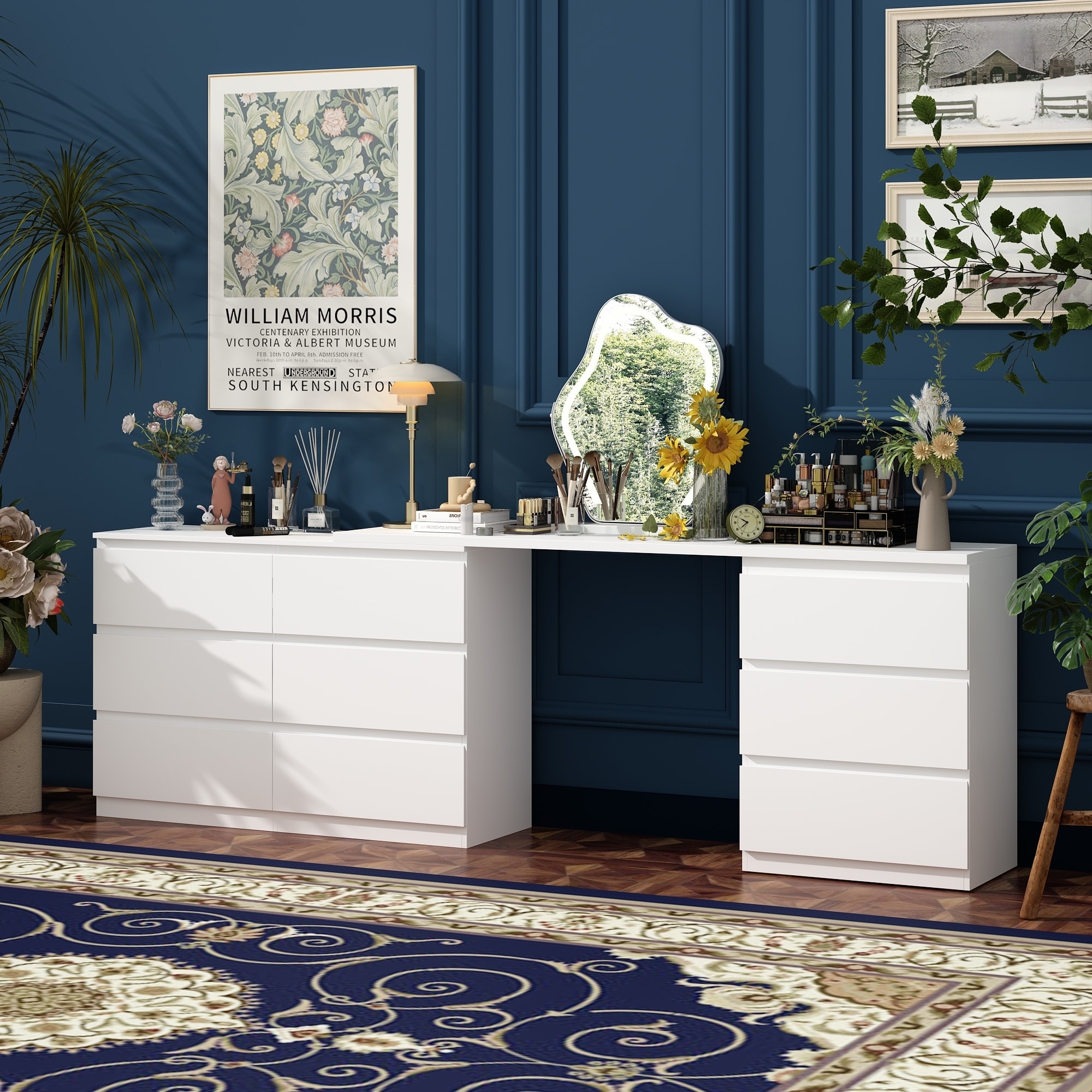 Vanity Desk Dresser White Modern Vanity With Nine Drawers