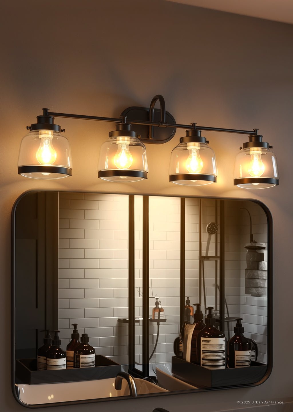 Vanity Light featuring Metal Banded Shades and Bronze