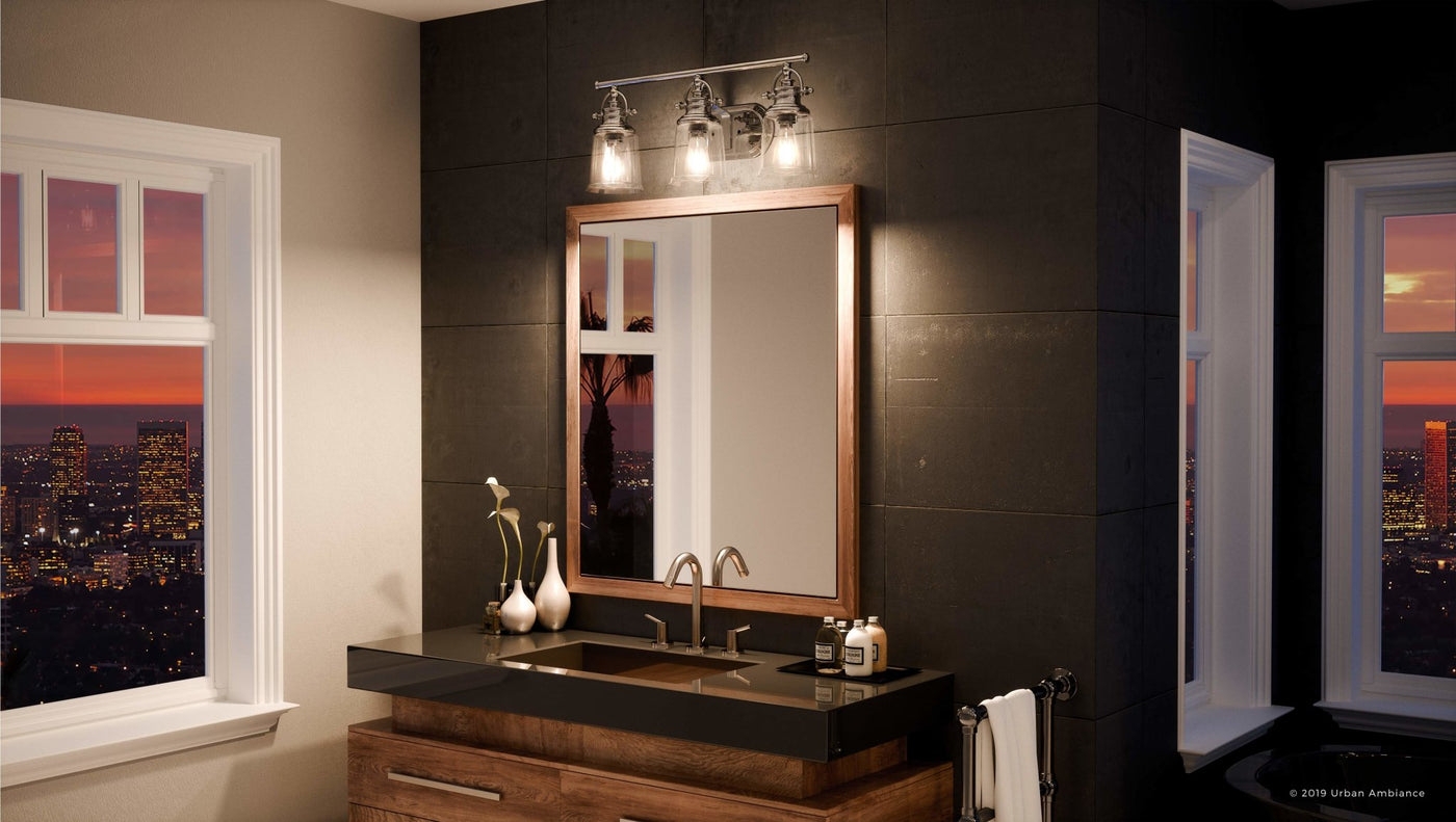 Vanity Light with Clear Glass Bell Shades and Chrome