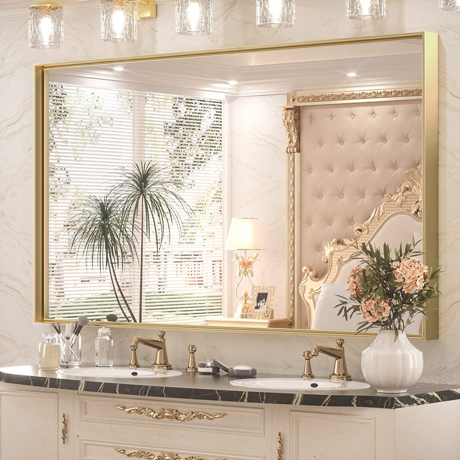 Vanity Mirror Thin Brass Frame 48 Inch Horizontal Decor