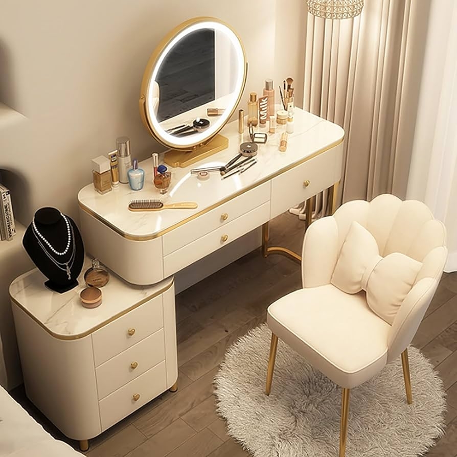 Vanity Set Creamy White Gold Modern Glam Makeup Vanity