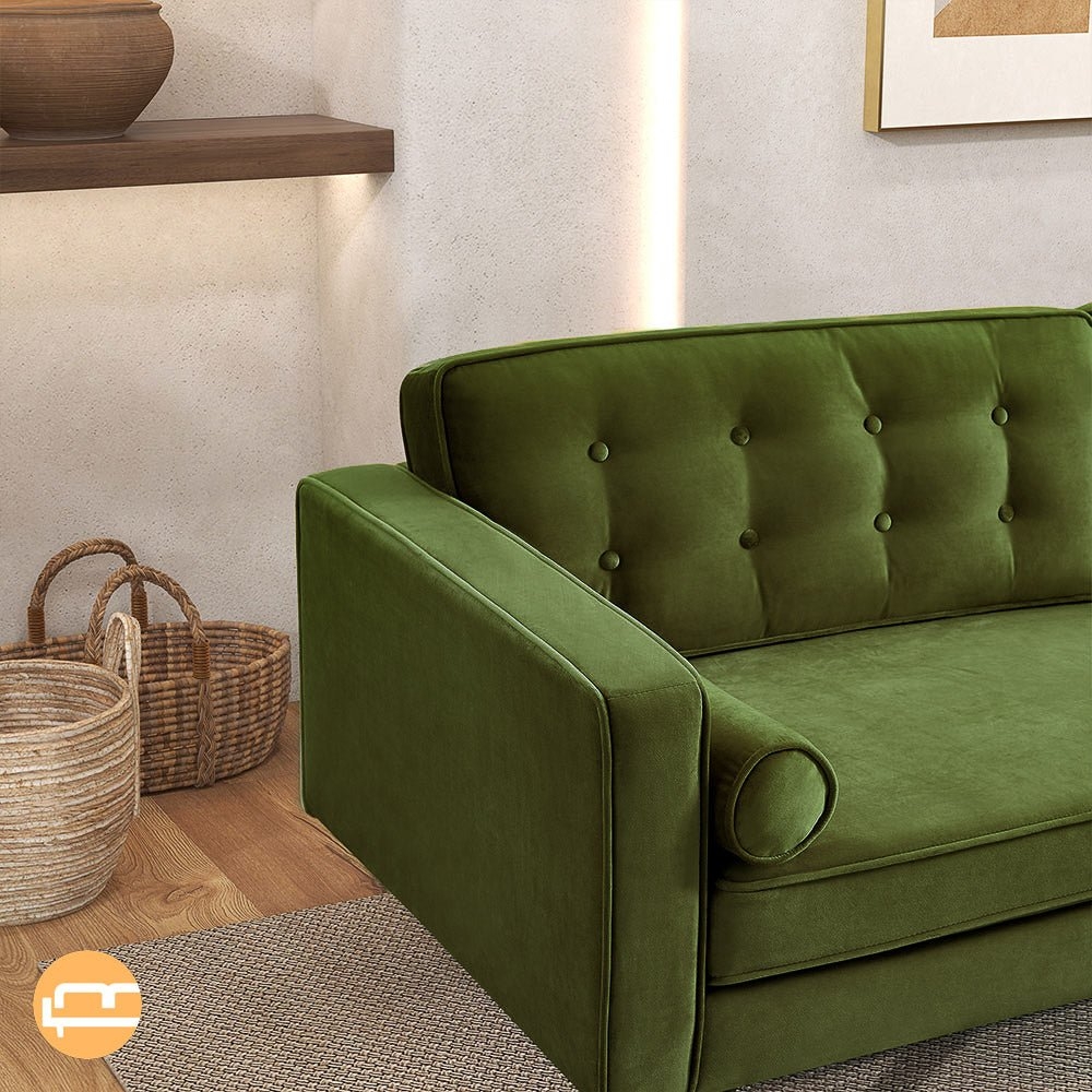 Velvet Sofa Button Tufted Back Square Track Arm Couch