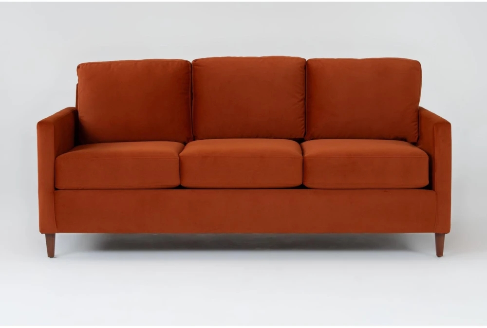 Velvet Sofa in Burnt Sienna with Walnut Toned Legs