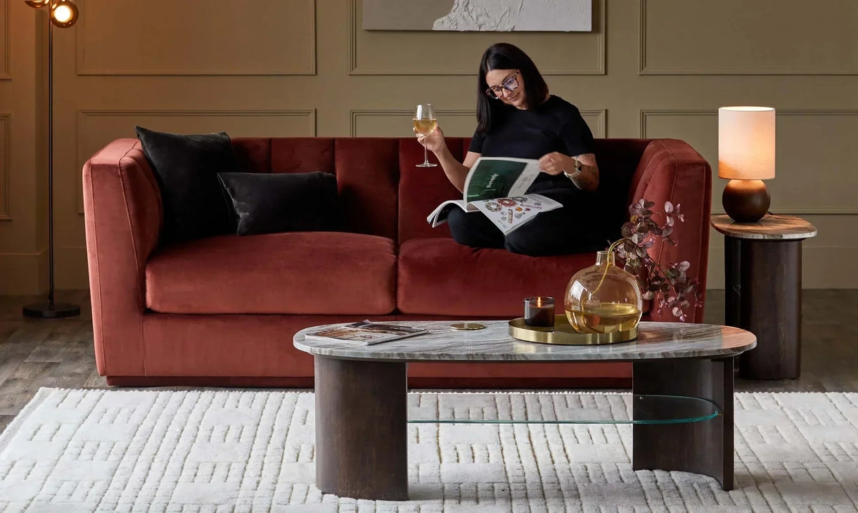 Velvet Sofa: Modern Velvet Upholstery and Vertical Channel Tufting