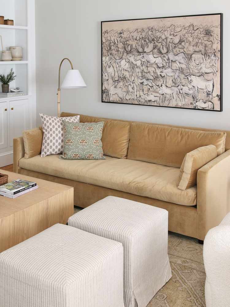 Velvet Sofa Ochre Gold Single Bench Cushion Seating