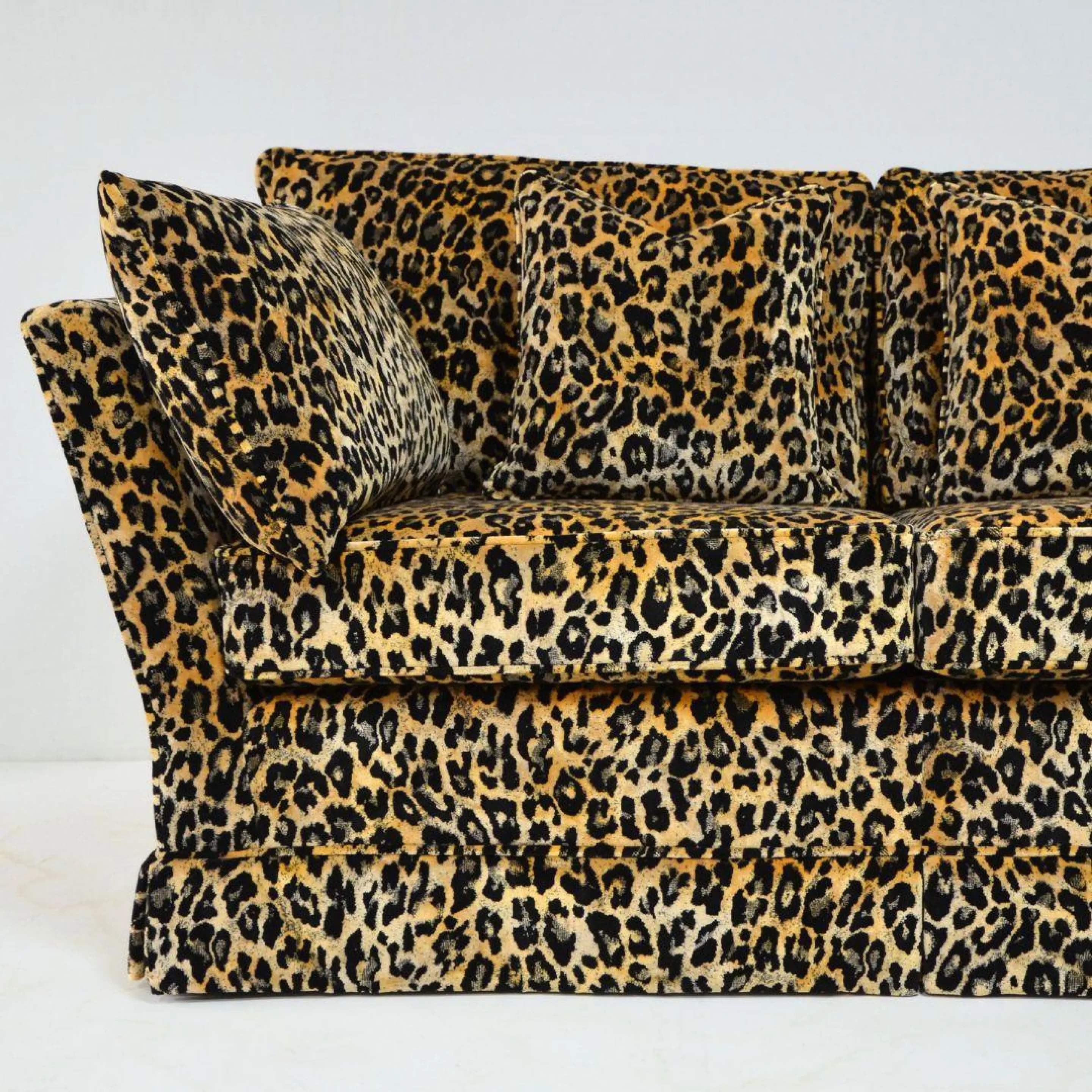 Velvet Sofa with Matching Pillows and Handcrafted Leopard Upholstery