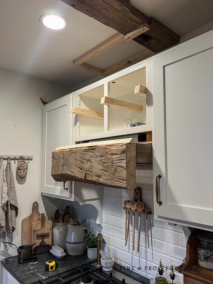 Vent Hood Reclaimed Beam Vent Hood White Subway Tile