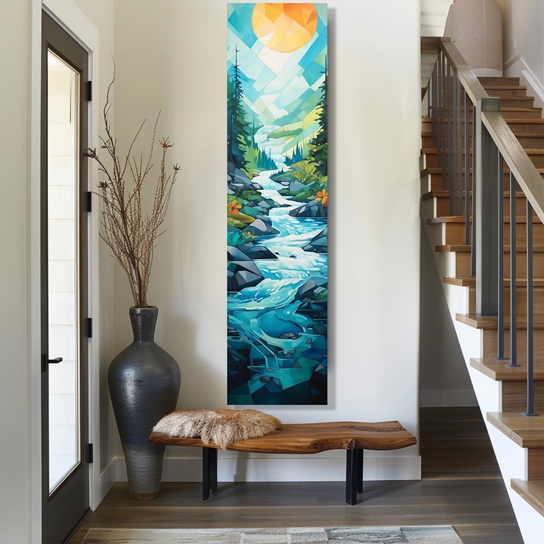 Vertical Wall Art: Geometric Landscape Modern Mountain Art