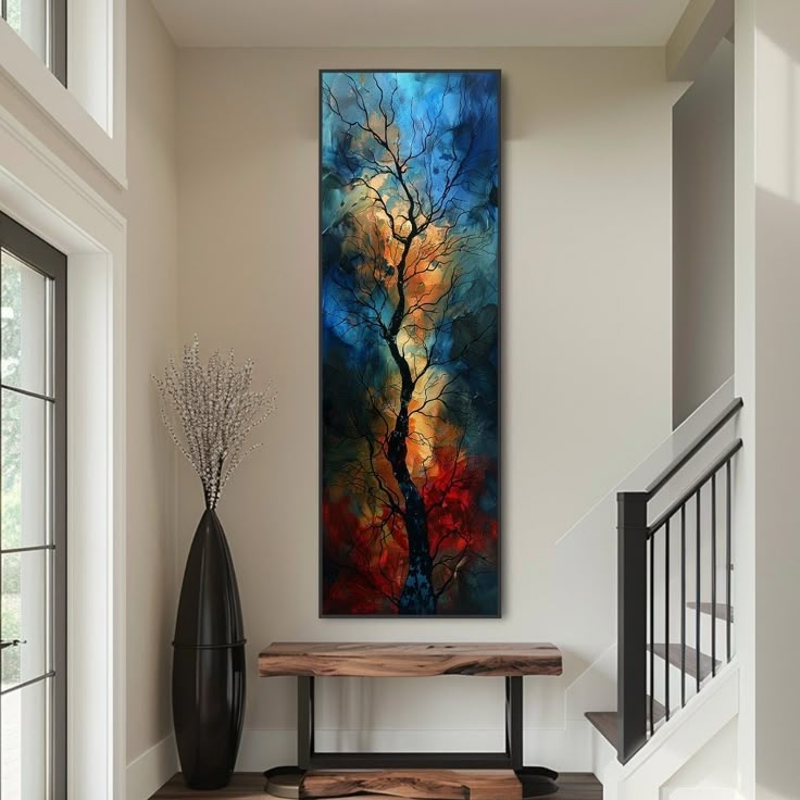 Vertical Wall Art: Vibrant Abstract Palette Tree Canvas Print