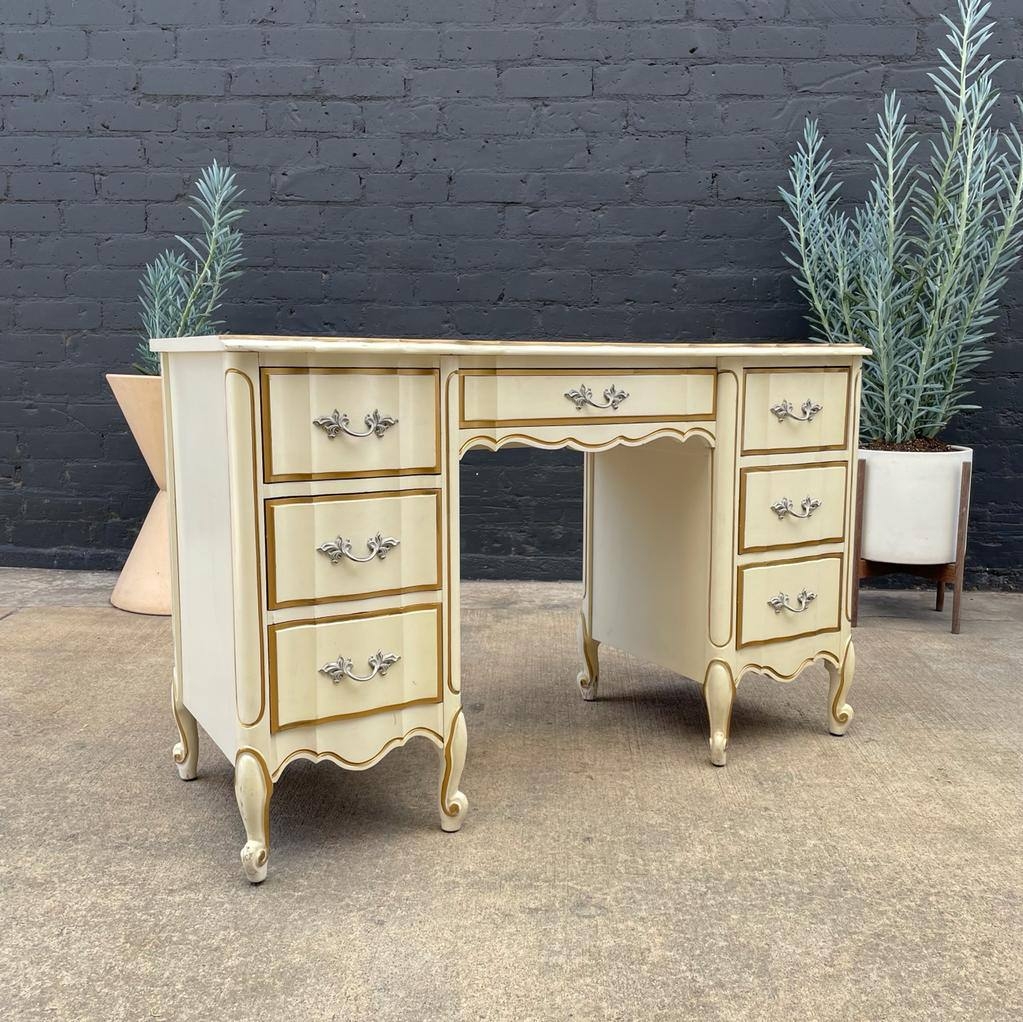 Vintage Cream and Gold Desk with Gold Trim Accents