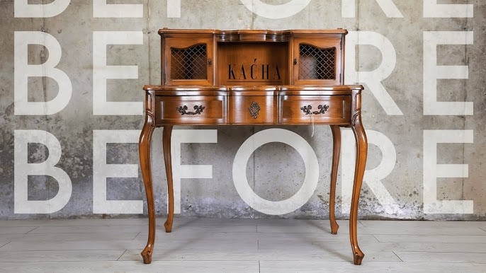 Vintage French Provincial Desk with Latticed Doors