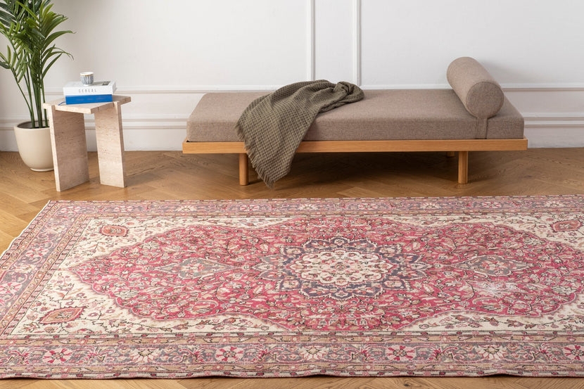 Vintage Persian Rug Oversized Medallion Patina