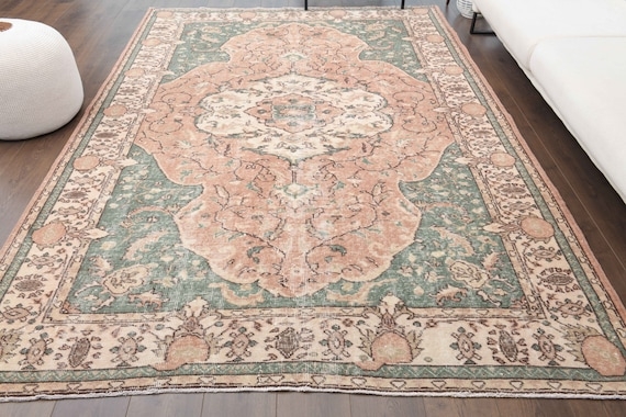 Vintage Rug Muted Pastel Palette Large Turkish