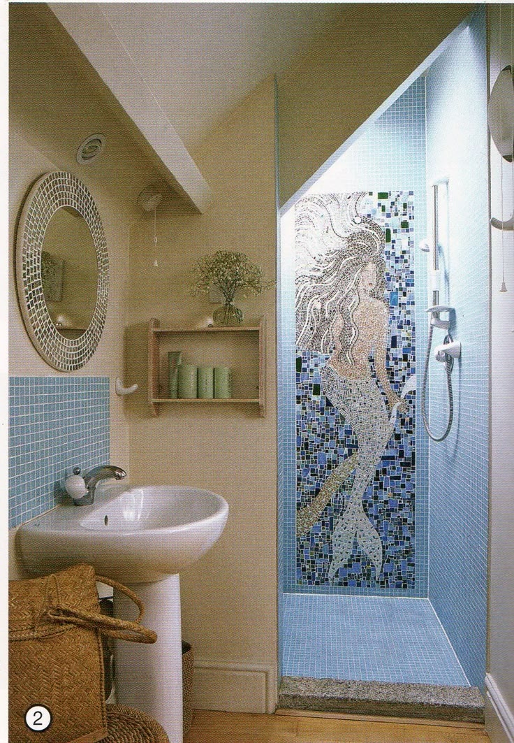 Walk In Shower Attic Layout Mermaid Mosaic Shower