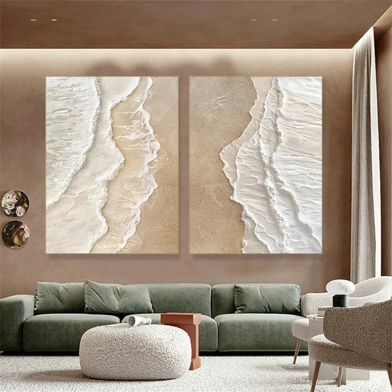Wall Art 3D Textured Waves Diptych Beach Canvas Prints
