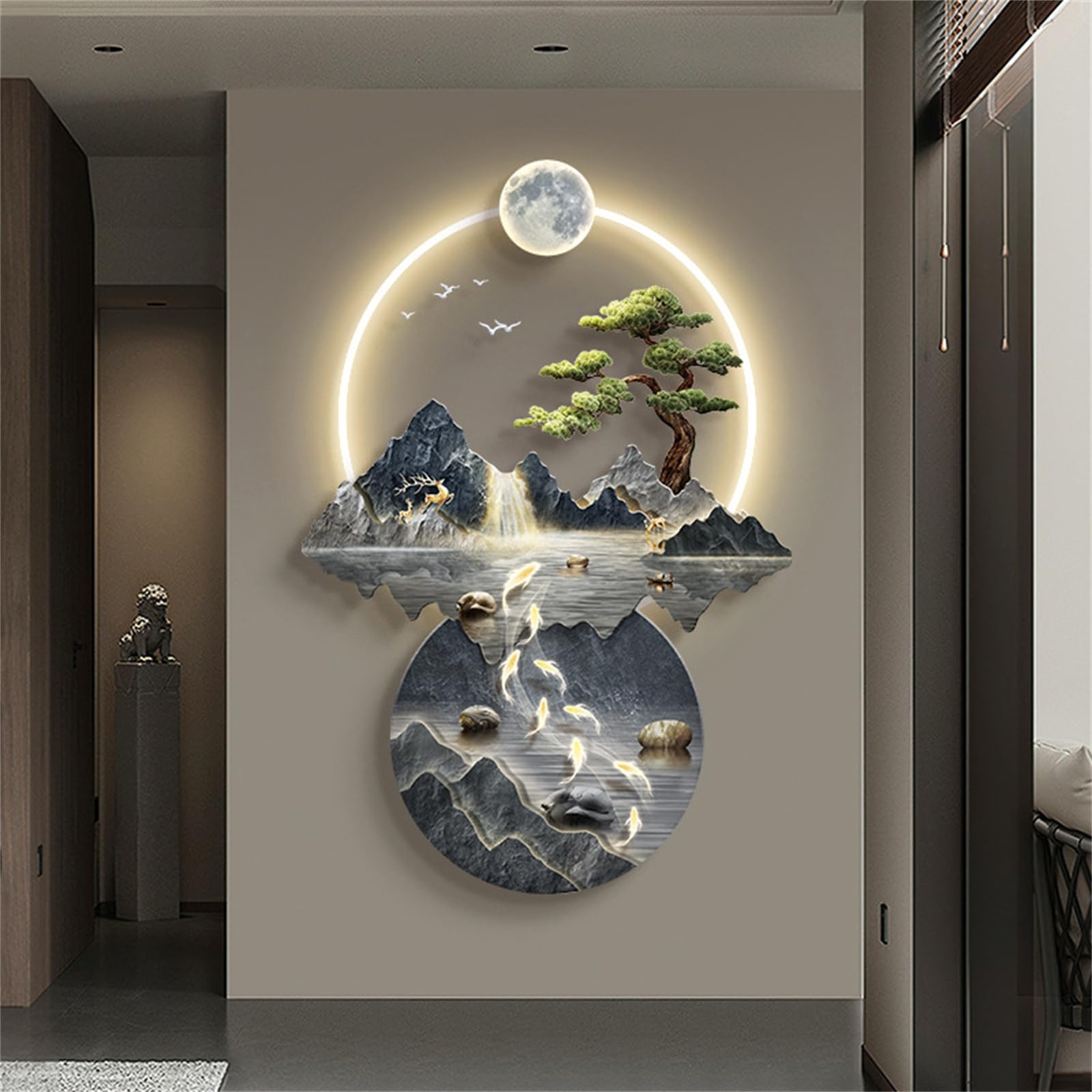 Wall Art Backlit 3D Landscape and Zen Mountain Decor