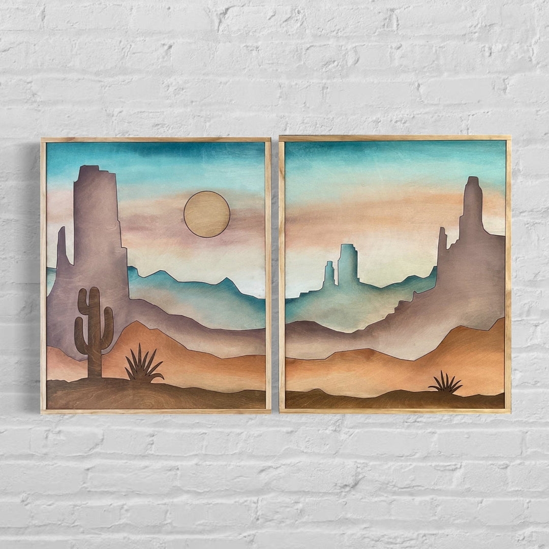 Wall Art: Cactus Silhouette Modern Southwestern Diptych