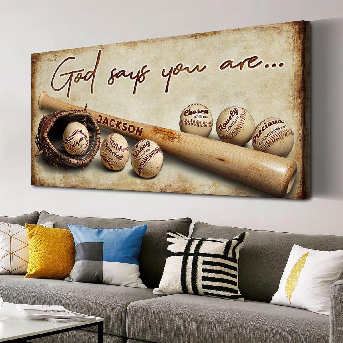 Wall Art Canvas: Personalized Name Panoramic Baseball