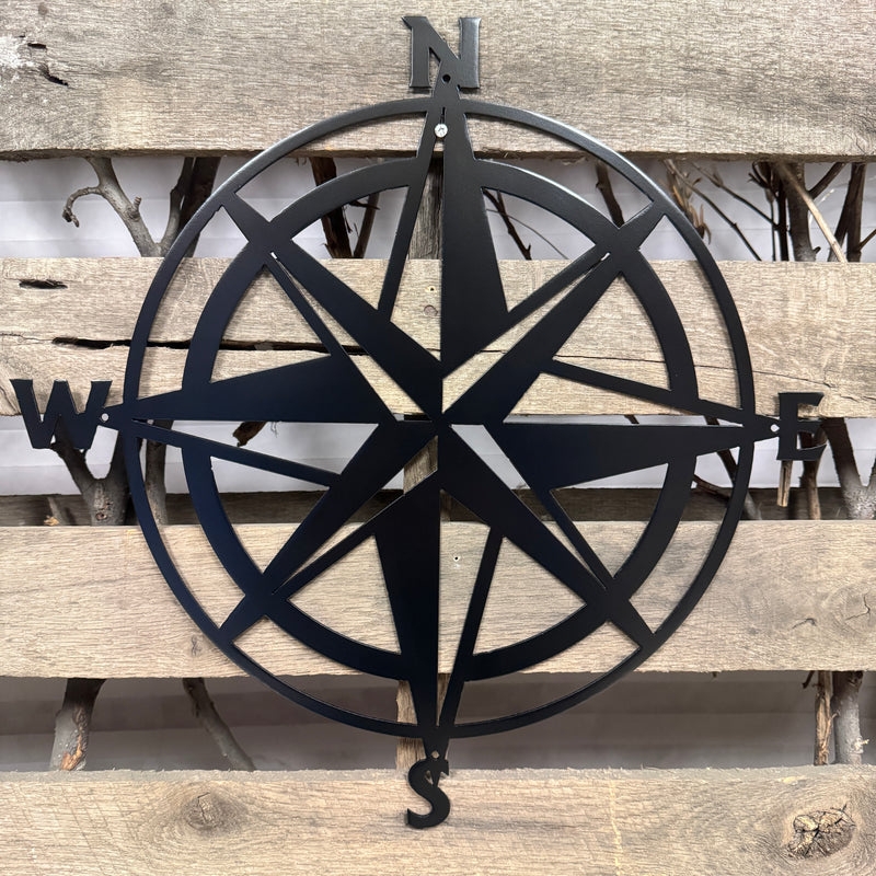 Wall Art Circular Frame Black Metal Compass Rose Decor