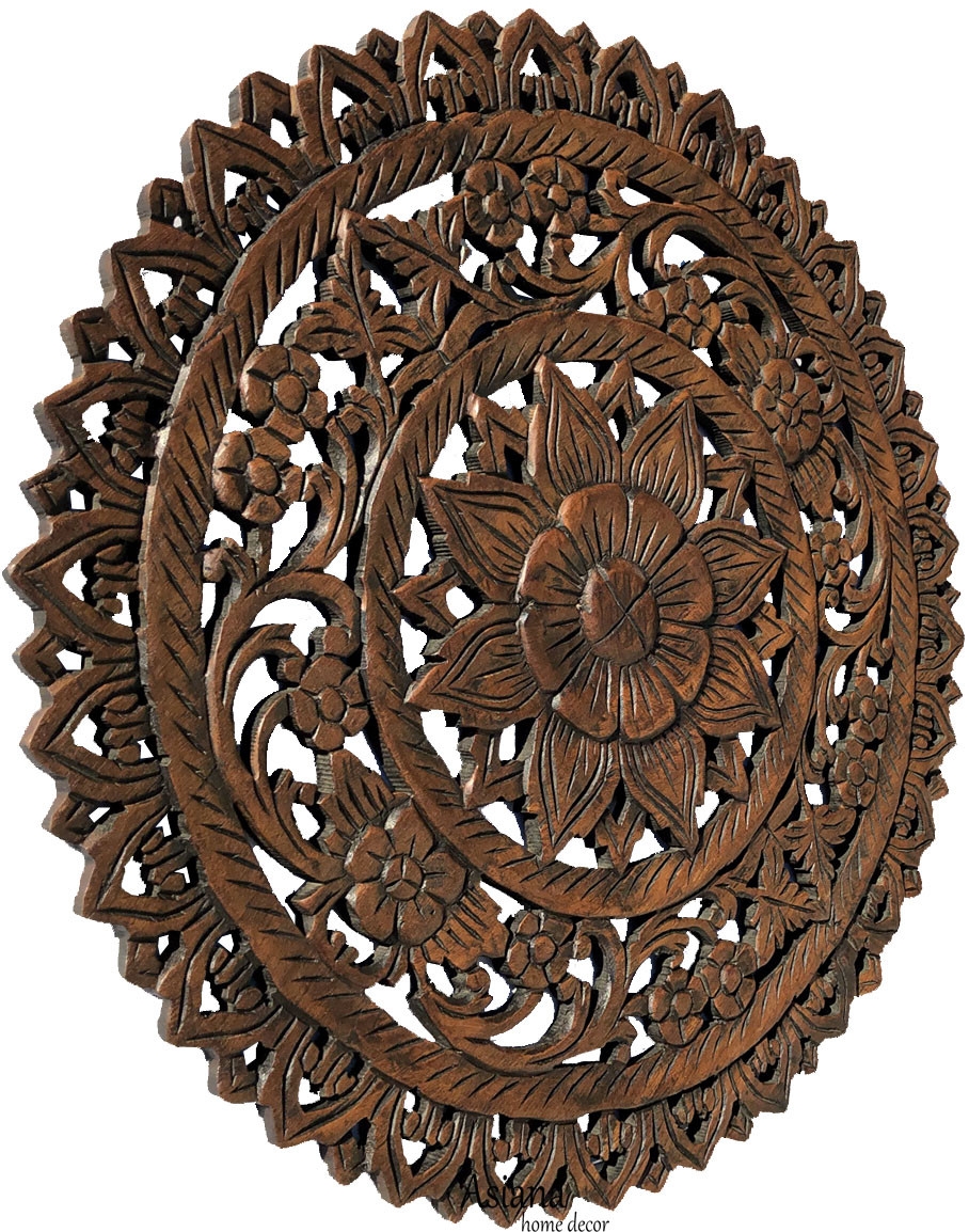 Wall Art: Circular Silhouette Hand Carved Floral Plaque