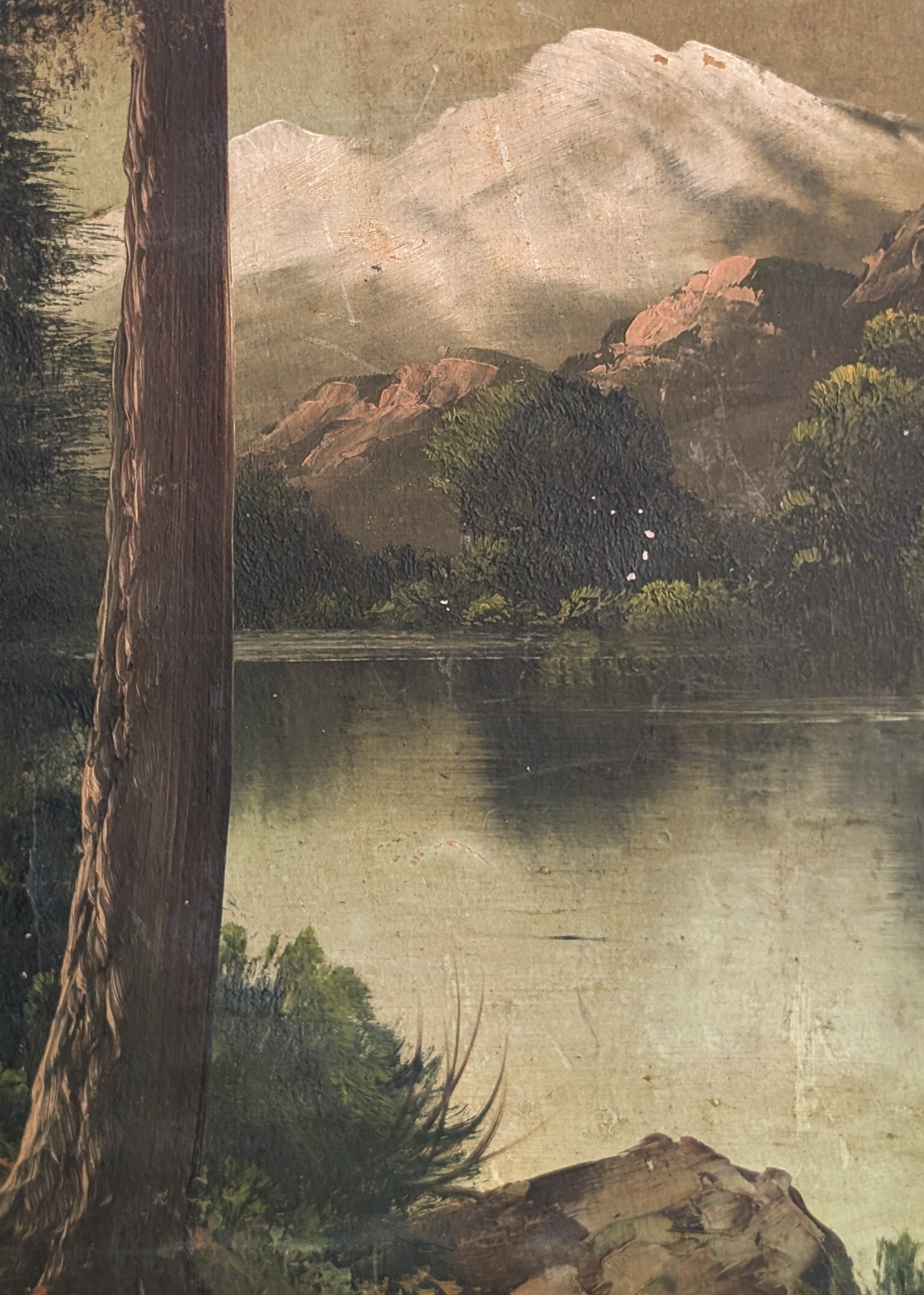 Wall Art: Distressed Patina Antique Lake Mountain Vista