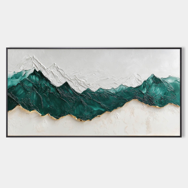 Wall Art Emerald Green Mountains with Heavy Impasto Texture