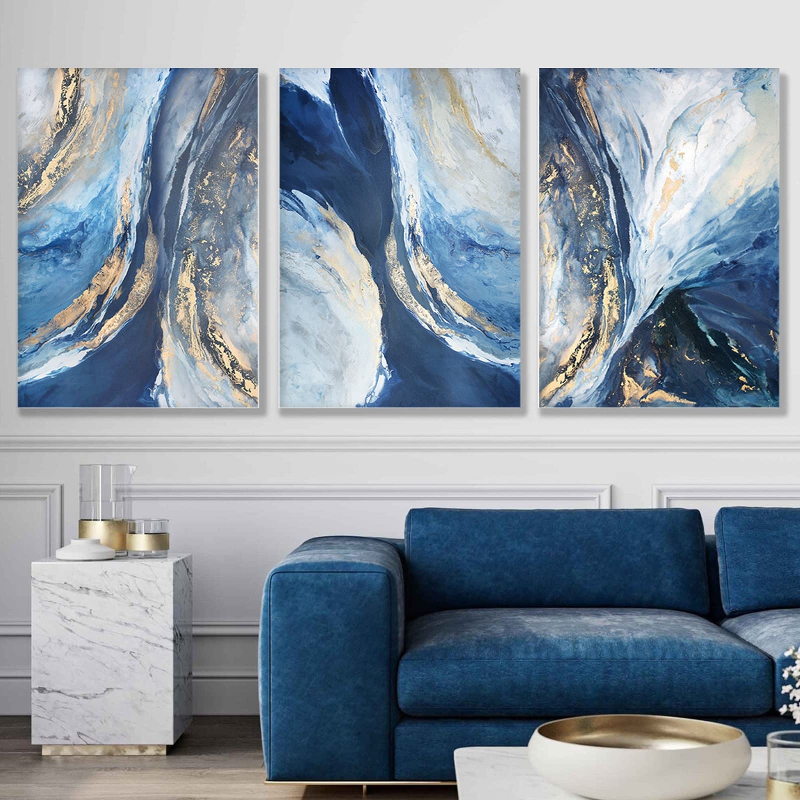 Wall Art Fluid Abstract Triptych Living Room Prints Gold
