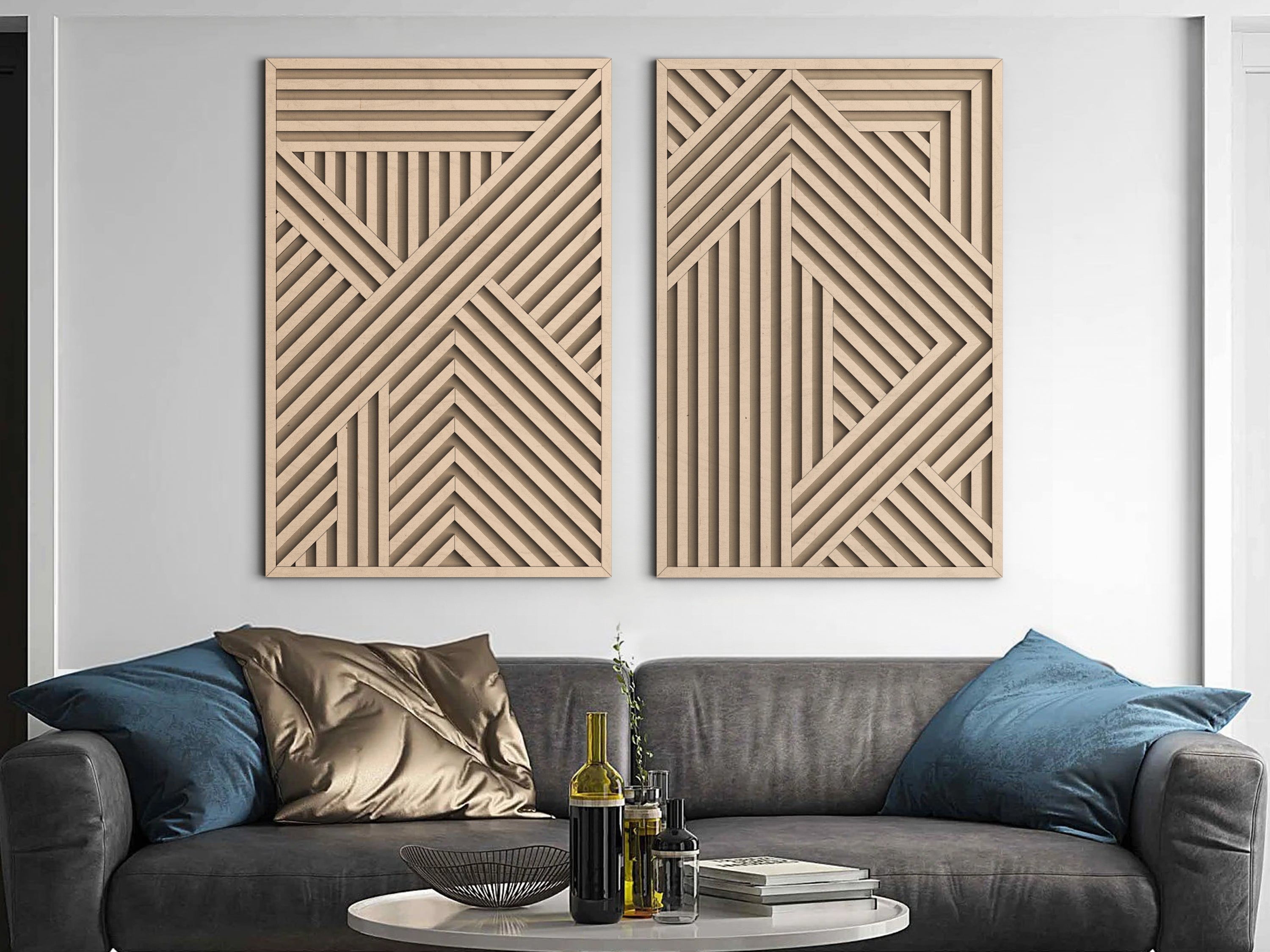 Wall Art: Geometric Wood Wall Art 3D Textured Panel