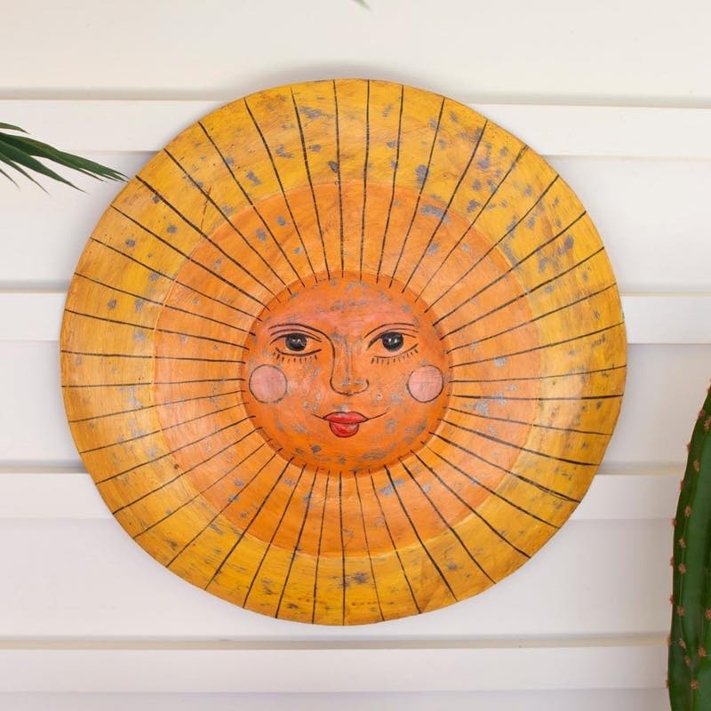 Wall Art Hammered Metal Texture Rustic Sunburst Face Decor