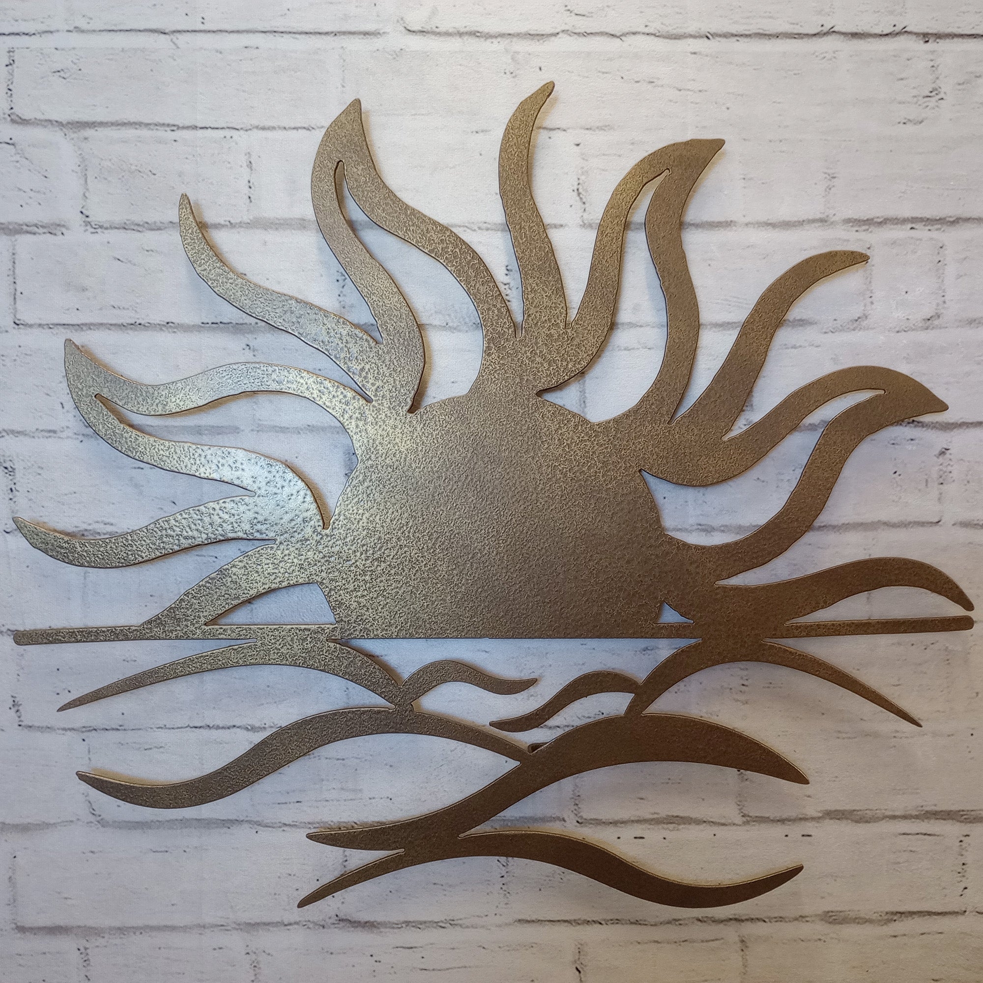 Wall Art Hammered Texture Sun And Waves Coastal Decor