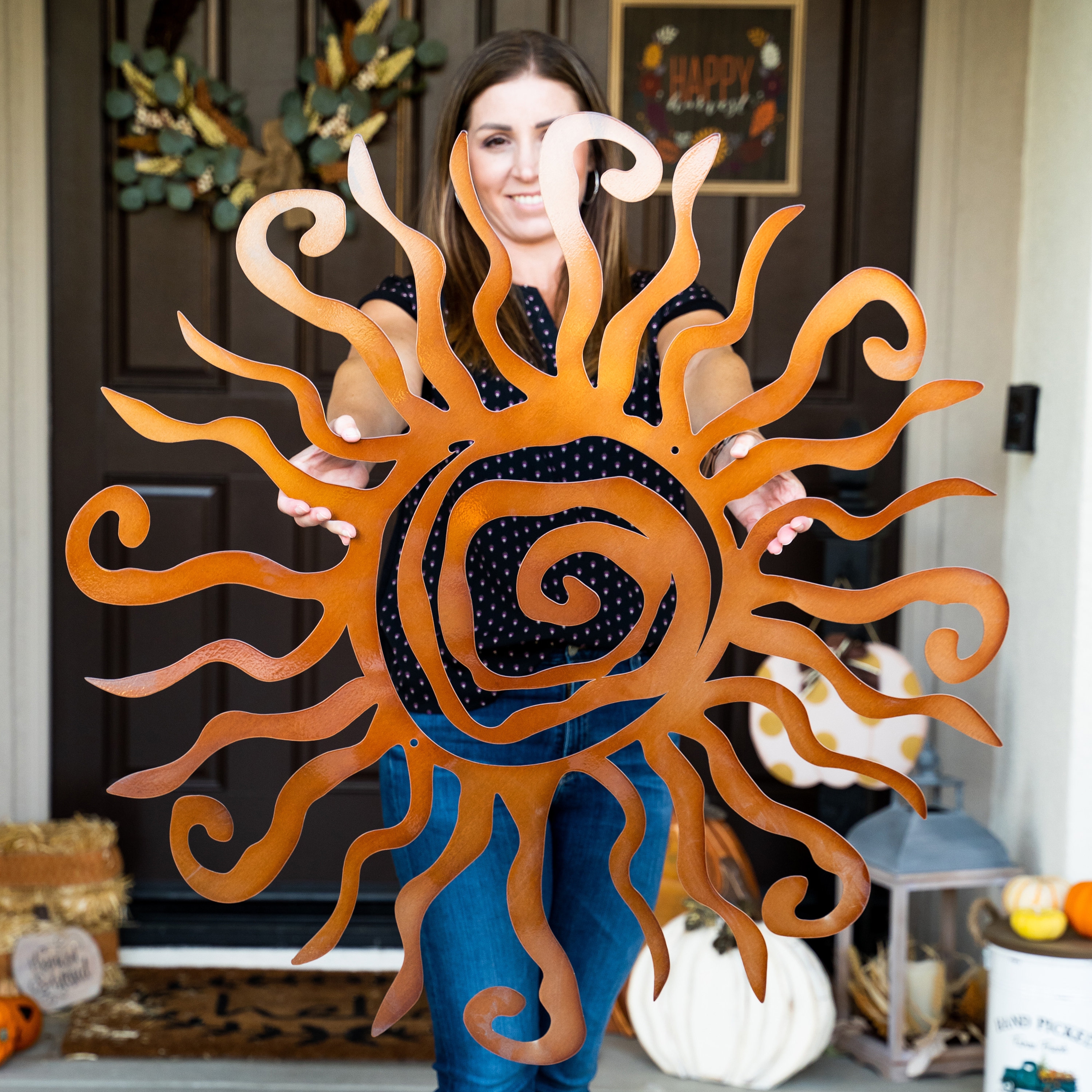 Wall Art Large Wavy Sun Rusty Outdoor Spiral Center Decor