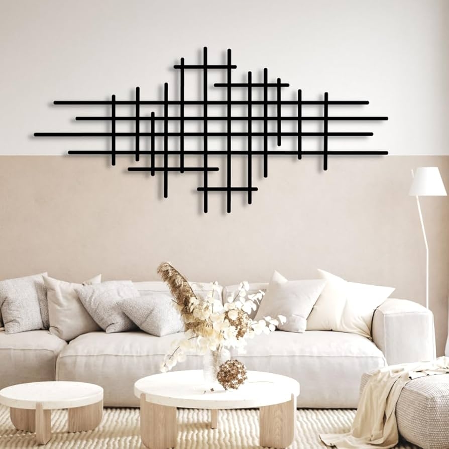 Wall Art Matte Black Overlapping Lines Geometric Decor