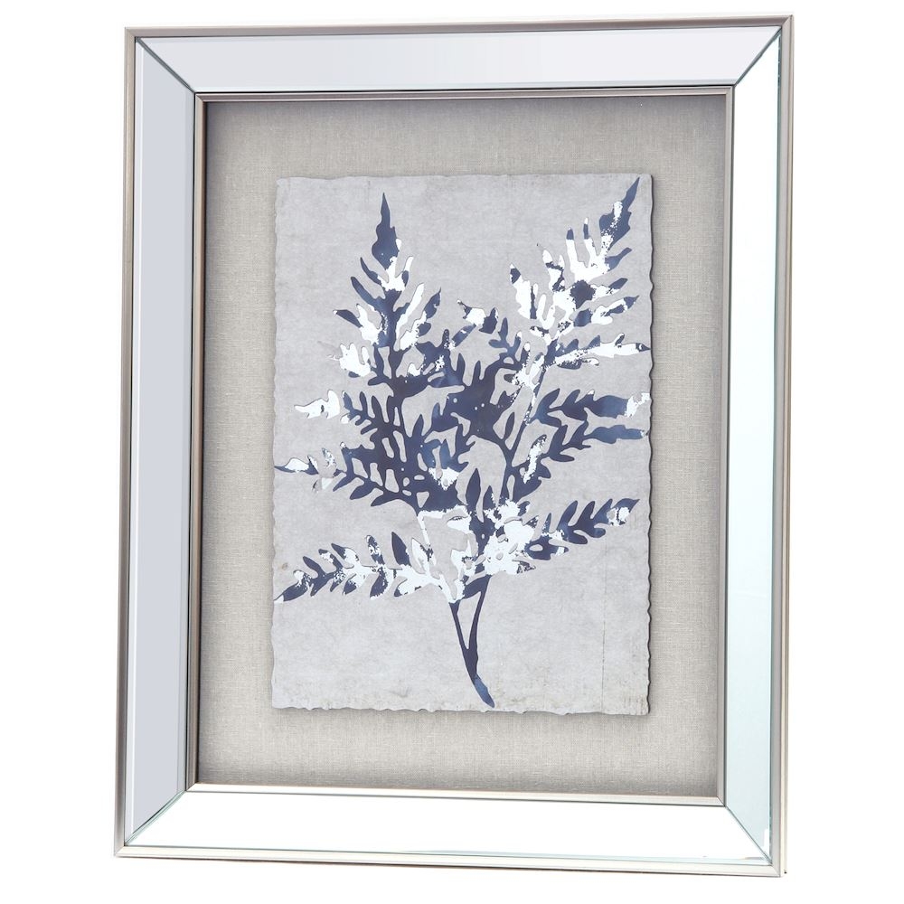 Wall Art Mirrored Frame Navy Botanical Deckled Edge Paper