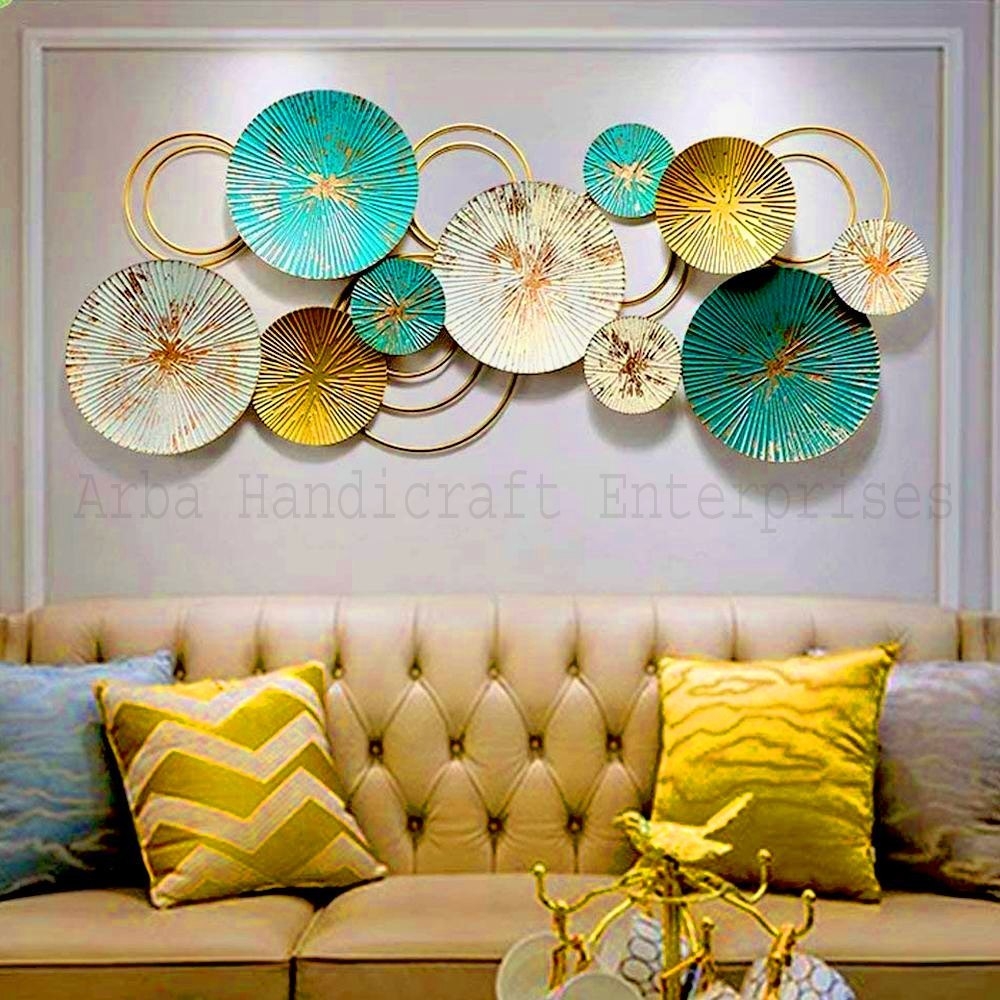 Wall Art Overlapping Circular Layers Modern Teal Gold Art