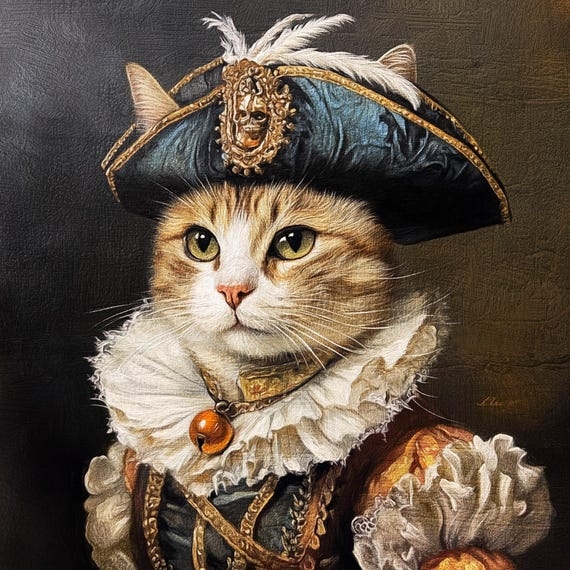Wall Art: Royal Pet Theme Renaissance Feline Portrait