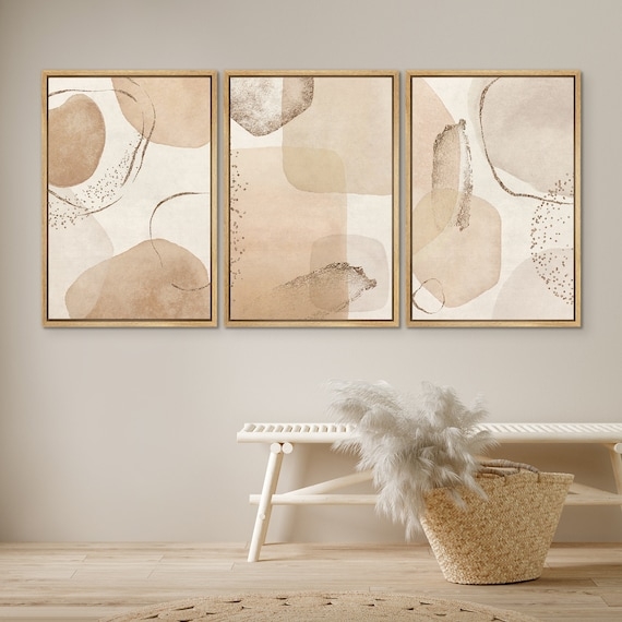 Wall Art Set Metallic Textured Accents Warm Beige Geometric Art
