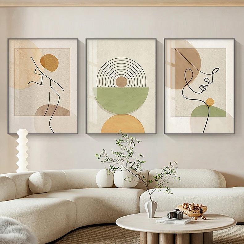 Wall Art Set Sage Green Minimalist Line Art Figures Triptych