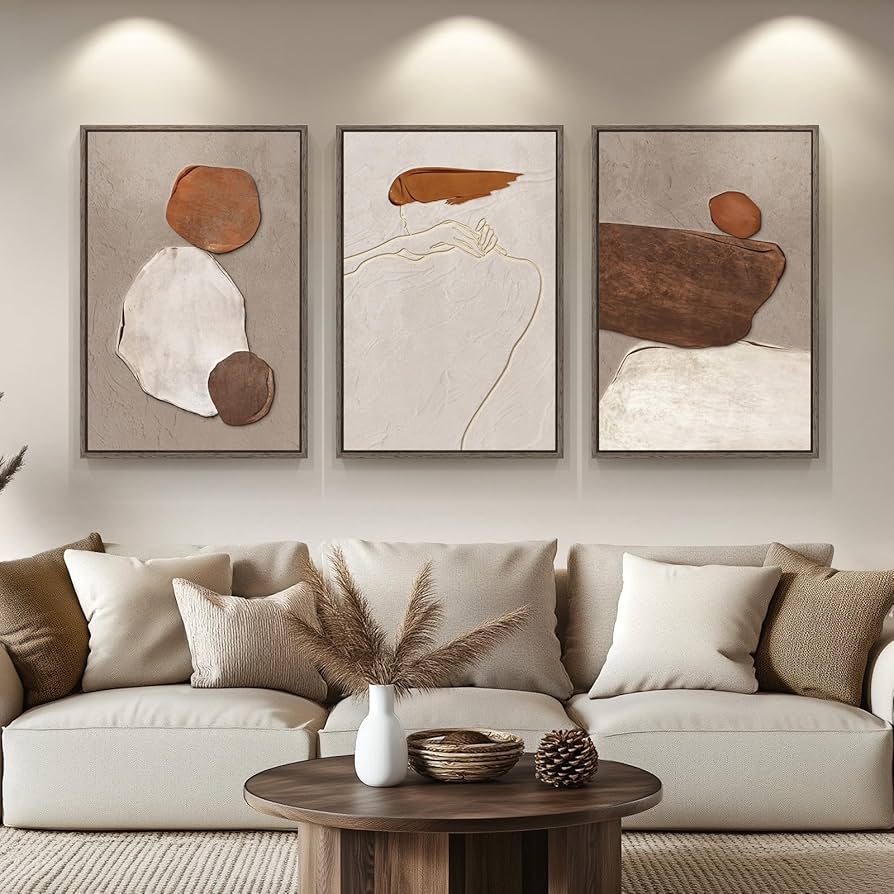 Wall Art Set Terracotta Rust Textured Impasto Organic Shapes