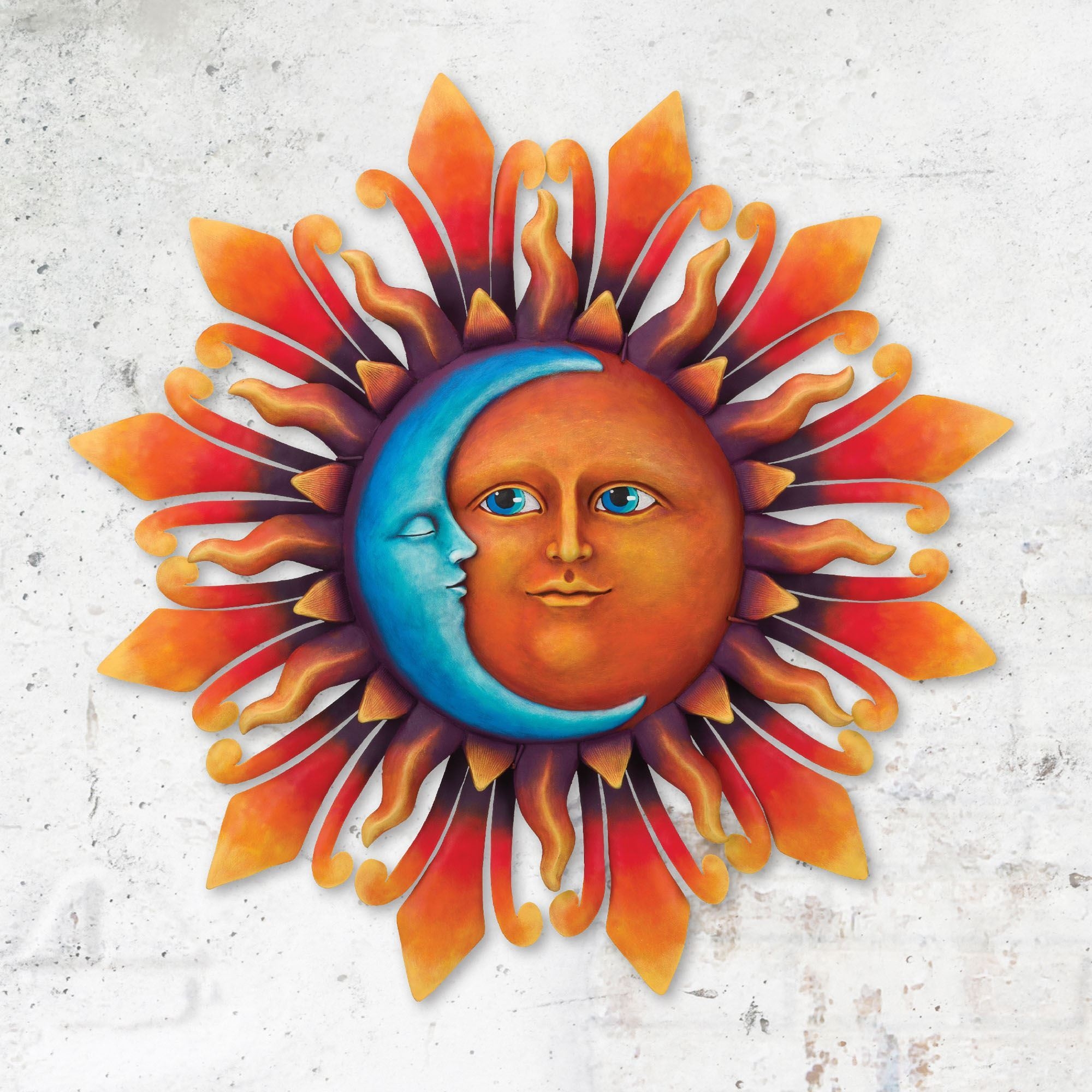Wall Art Sun Moon Motif Vibrant Blue Accent Sculpture