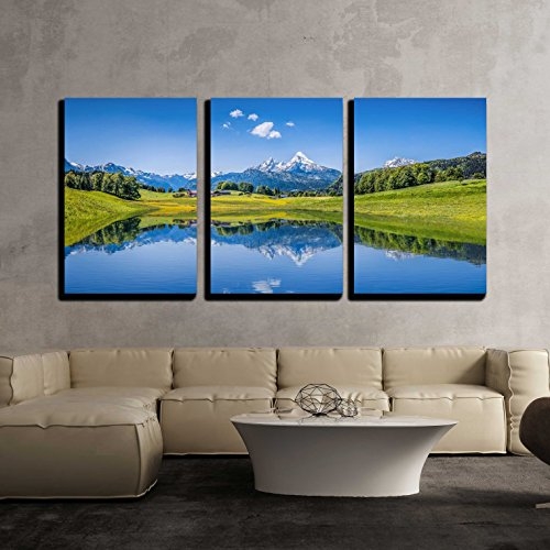 Wall Art Three Panel Triptych for Alpine Lake Nature Scenes