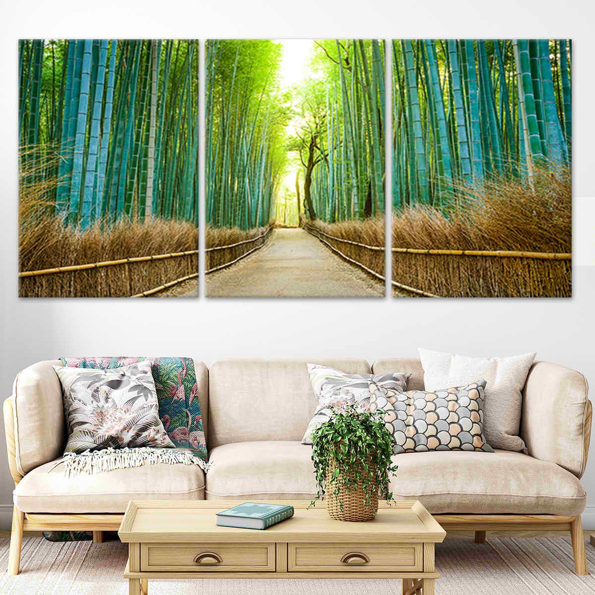 Wall Art Triptych Bamboo Forest Imagery for Oversized Path Art