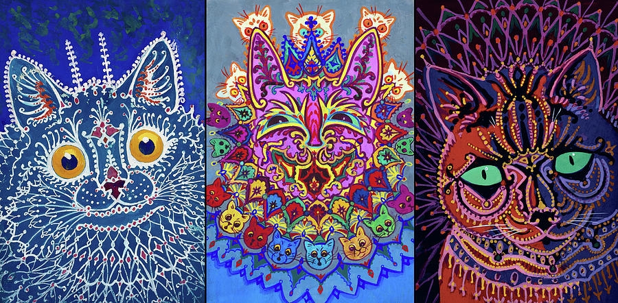 Wall Art: Triptych Layout Kaleidoscope Mandala Cats