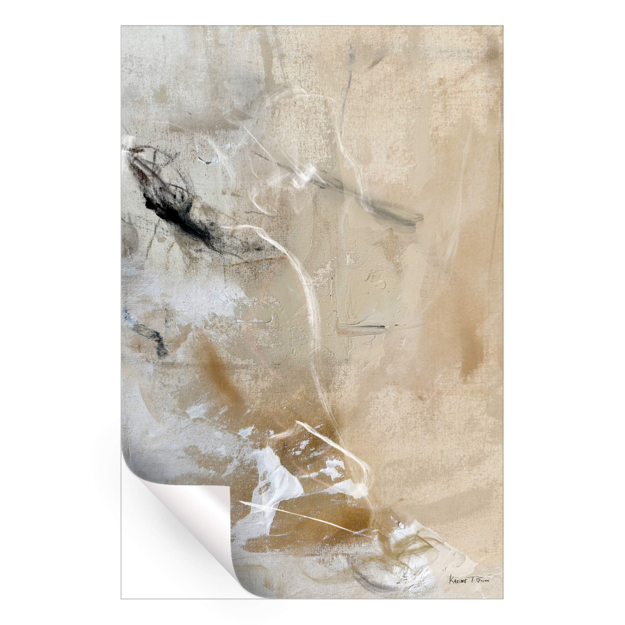 Wall Art Wispy Lines Peel Back Corner Minimalist Beige Decor