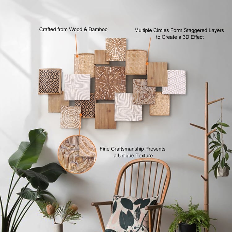 Wall Art with 3D Staggered Layers for Carved Wood Tile Mural