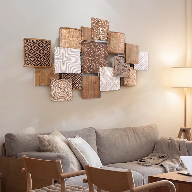Wall Art with Geometric Relief for Japandi Living Room Accent
